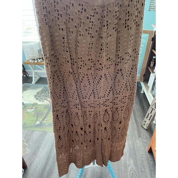 Skirt dialogue medium chocolate brown crocheted with lining new without tags - Picture 5 of 6